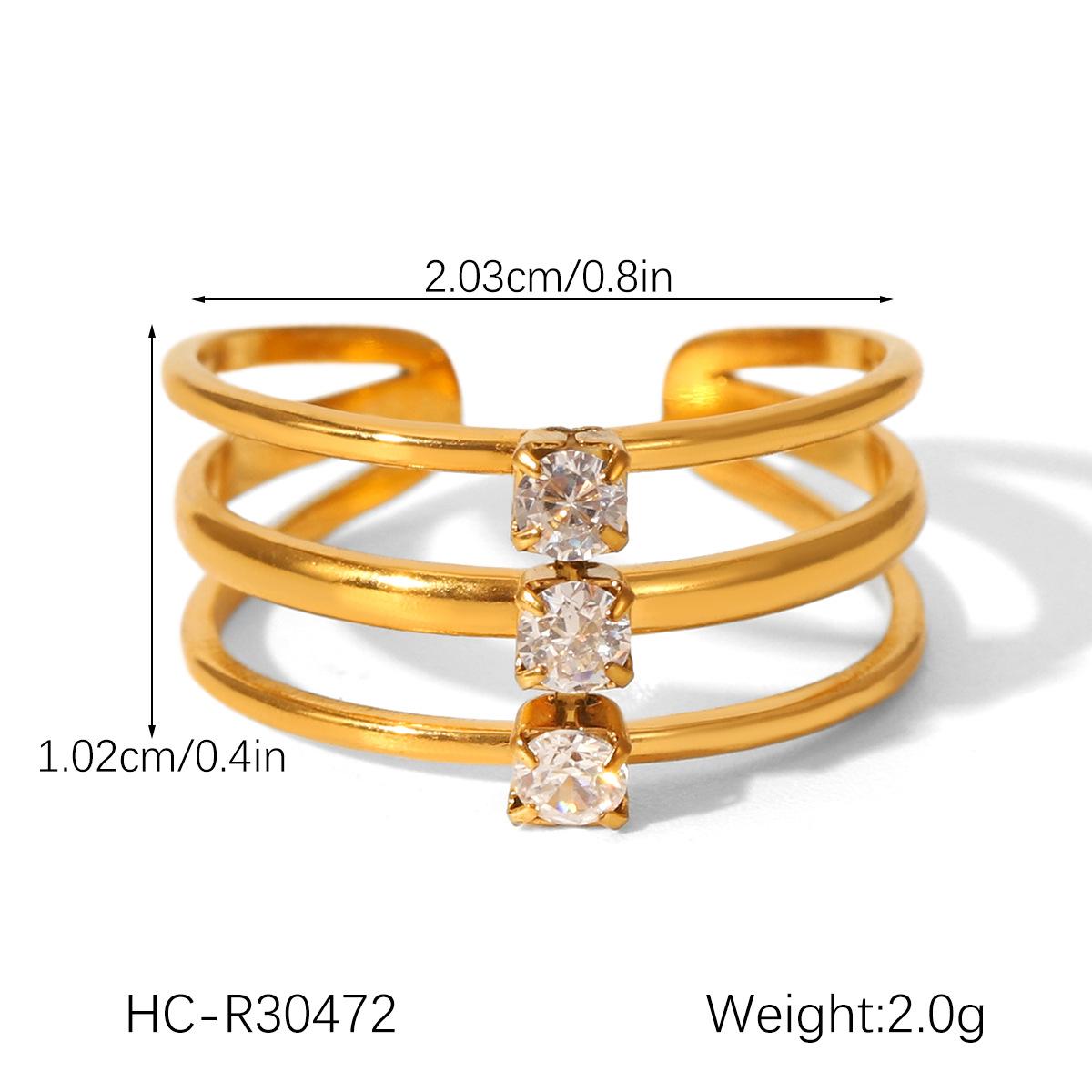 Three-layer stainless steel ring inlaid with zircon, light luxury versatile titanium steel open ring