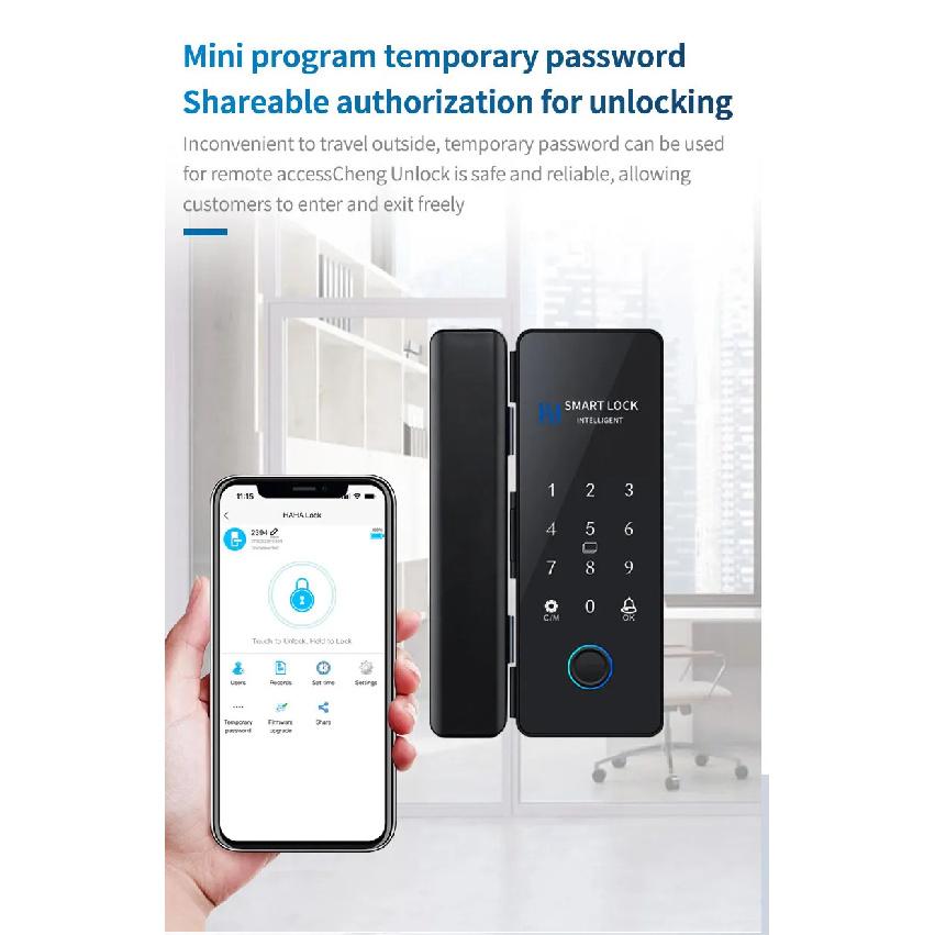 Fingerprint Glass Door Lock Bluetooth Sliding Glass Door Smart Lock Electronic Rfid Card Lock Hahalock APP Control