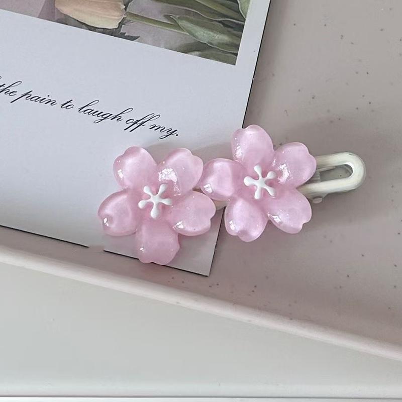 New Y2K Resin Cherry Blossom Hair Clips for Women Sweet High-End Solid Color Duckbill Clip Delicate Temperament Hair Accessory