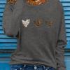Damen Frühjahrs- und Herbstkleidung Buntes Herz Aufdruck T-Shirt Langarm Rundhals Freizeit Oberteil
