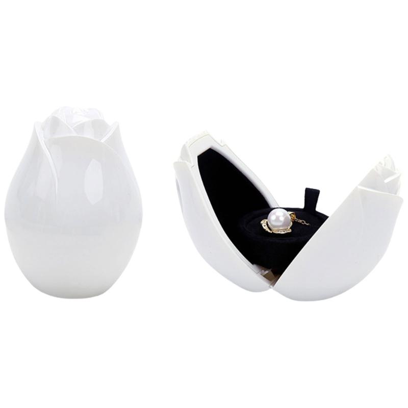 Double Opening Rose Shaped Pendant Box Velvets Lined Engagement Ring Holder Stylish Jewelry Organizer with Soft Interior
