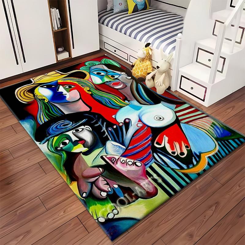 Abstract Colorful Faces Art Rug Non-slip rug suitable for living room and bedroom sofas.