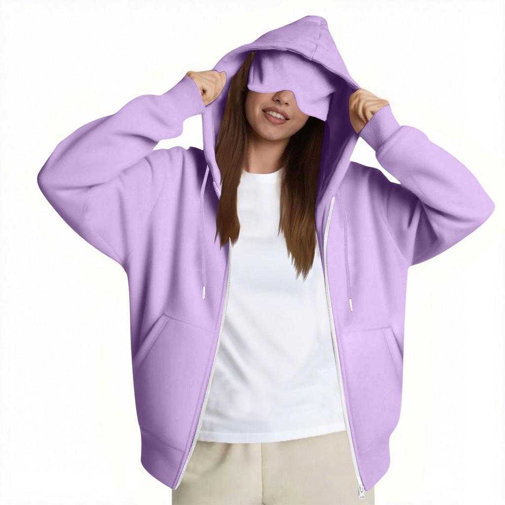 Moda Feminina Casual Manga Longa Cor Sólida Moletom com Capuz Tops