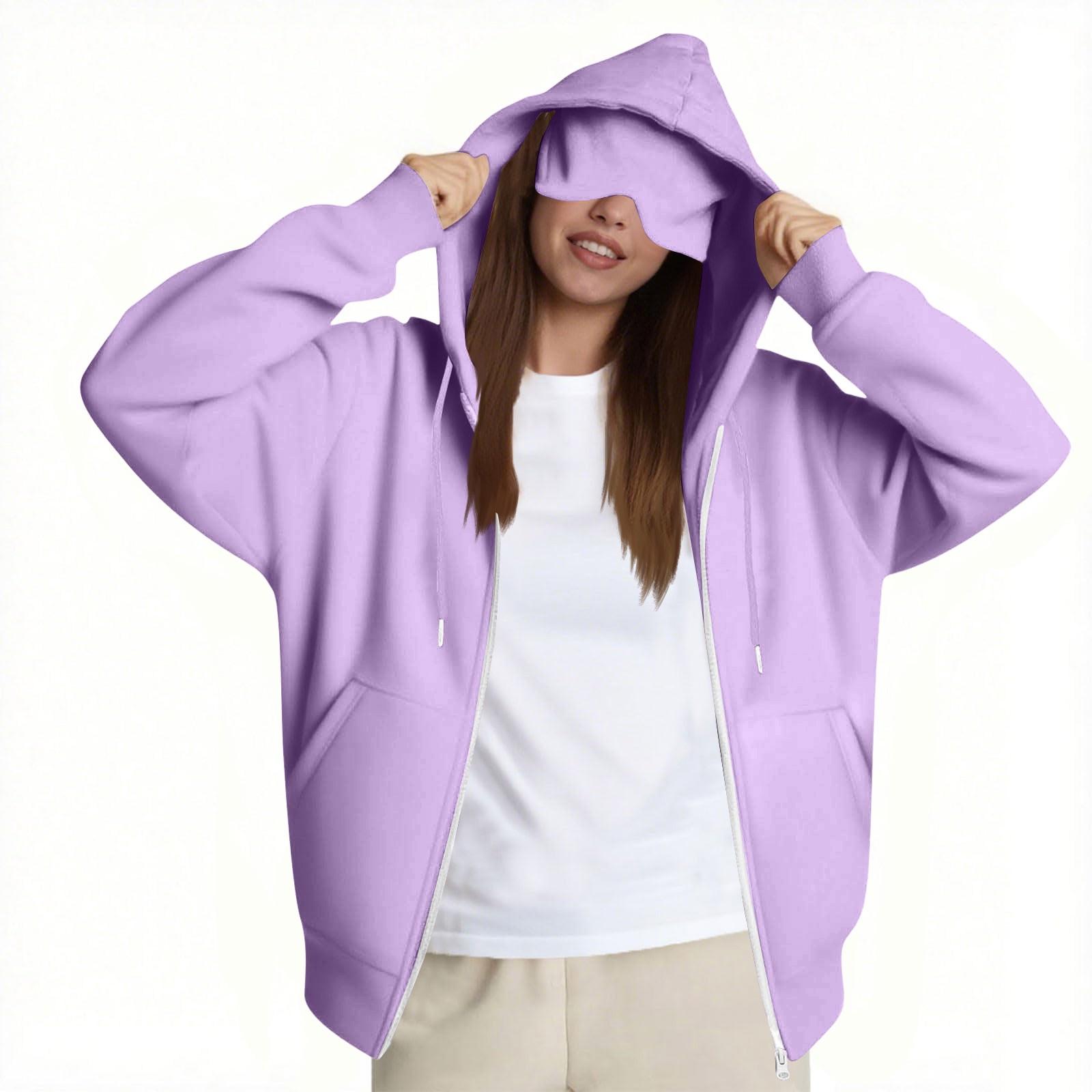 

Women s Fashion Casual Long Sleeve Solid Color Hooded Sweatshirt Tops S фіолетовий