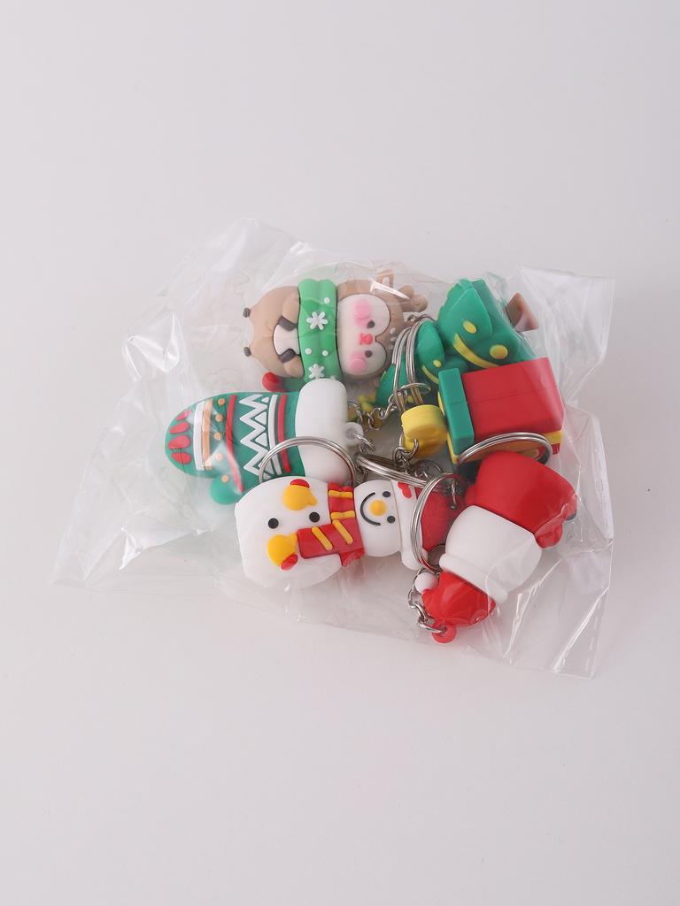 6pcs PVC Christmas Series pendant Keychain, Fashion Cute Santa Claus tree Gloves Bag Accessories, Christmas Small Gifts