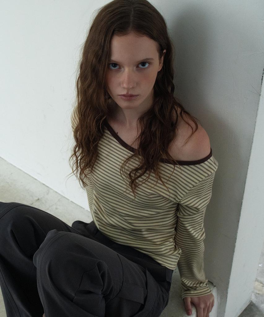 WAARFORWOMAN Wt-98 Striped Color Block T-Shirt_Brown