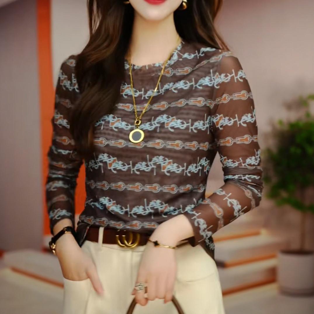 

Футболка в иностранном стиле, женская осенняя футболка с принтом «Новый темперамент», длинный рукав 3XL