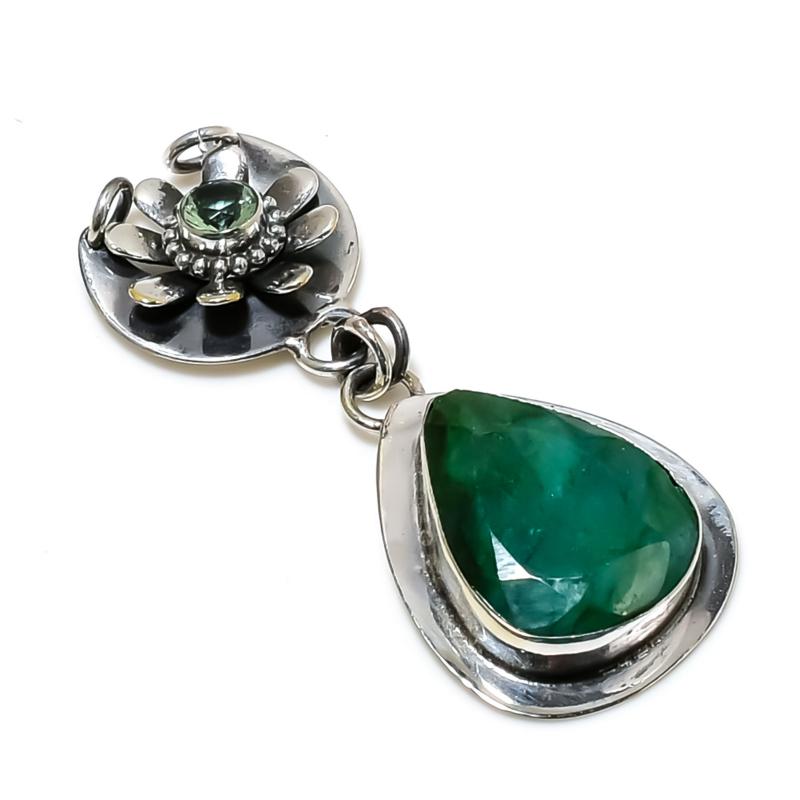 Green Apatite Gemstone Pendant 925 Sterling Silver- Handmade Design, Everyday Wear Jewelry, Unique Emerald Pendant Father's Day Gift