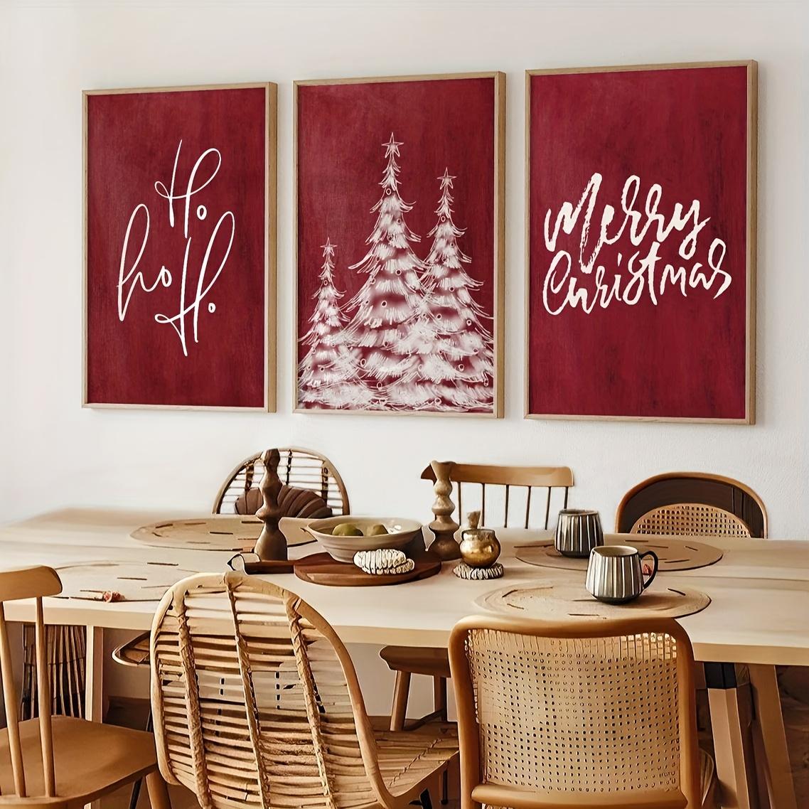 

[Christmas Canvas Art Prints] Set of 3 Christmas canvas art prints, modern vintage style, perfect for home office festive red wa (as the picture,20x30cm No Frame)