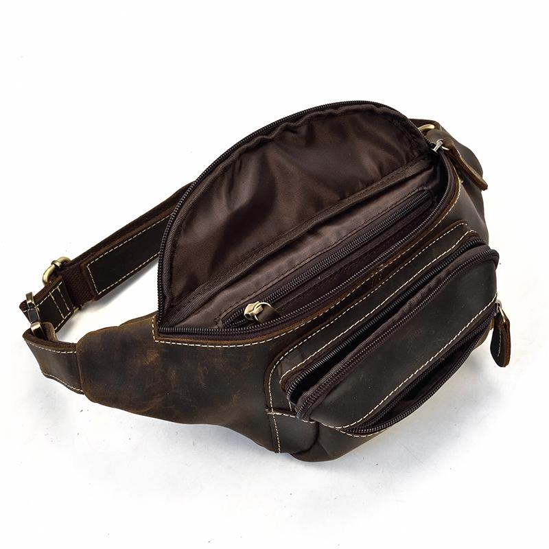Retro Style Men's Leather Waist Bag Crazy Horse Leather Men Male Waist Pack Belt Pouch Hot Selling Male Bags Vintage Retro