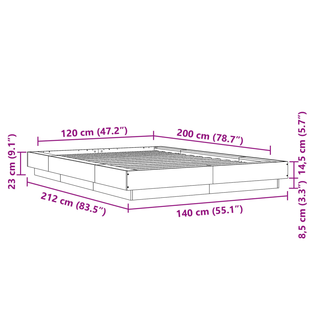 Bed Frame Concrete Grey 120x200 cm Engineered Wood