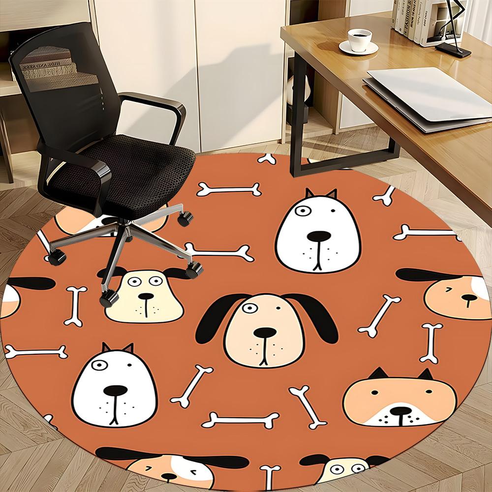 1pc Dogs Bones Office Round Area Rug, Indoor Mat Suitable For Office, Under Office Chairs Bedroom Living Room Home Decor, Room Deco