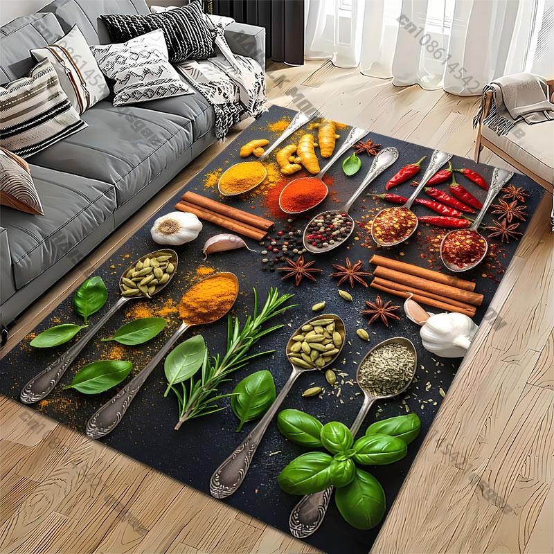 Colorful Assortment of Aromatic Spices Carpet Yoga Living Room Room Decor Children's Crawling Mat Doormat Area Rug