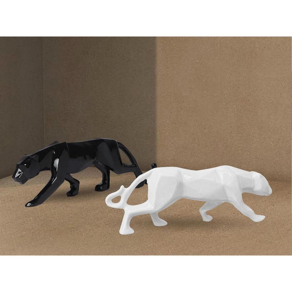 Modern Black & White Geometric Shape Panther for Home Decor (Pack of 2, White & Black)