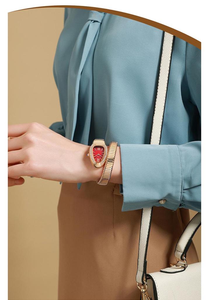 European Women's Luxury Snake-Shaped Waterproof Quartz Watch with Diamonds