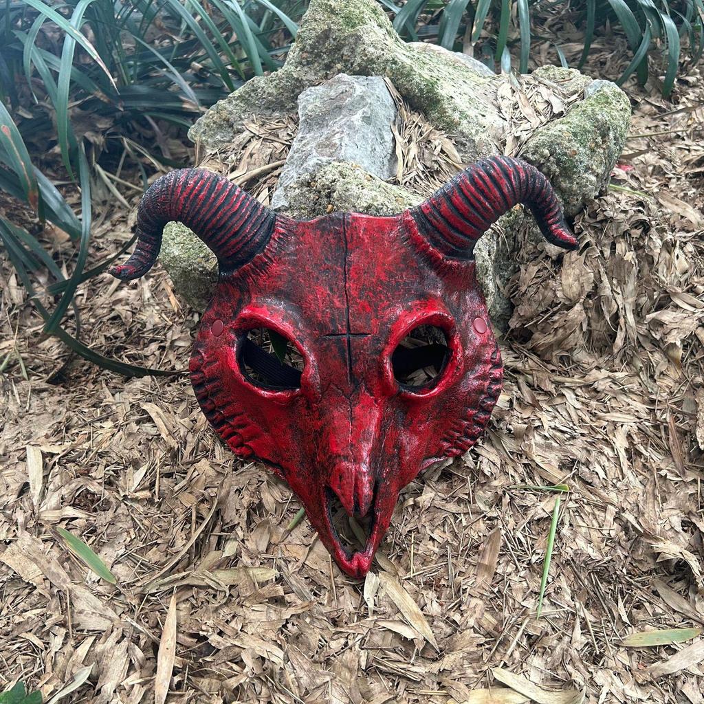 Goat Skull Halloween Mask - PU Animal Costume Prop for Parties & Escape Rooms