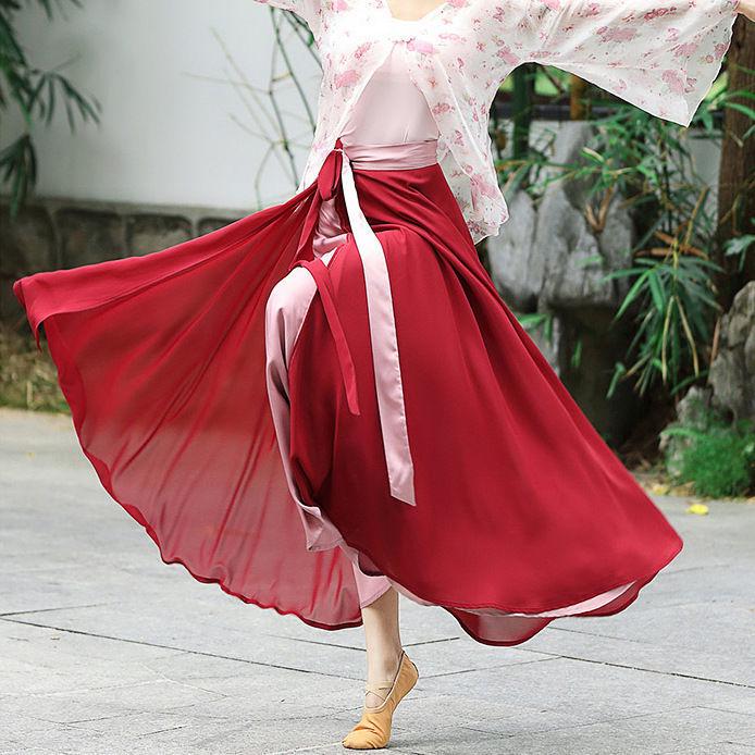 Saia Longa com Cadarço Reversível King Kong Dança Poesia Qingshan Rosa - Traje de Dança Clássica Chinesa