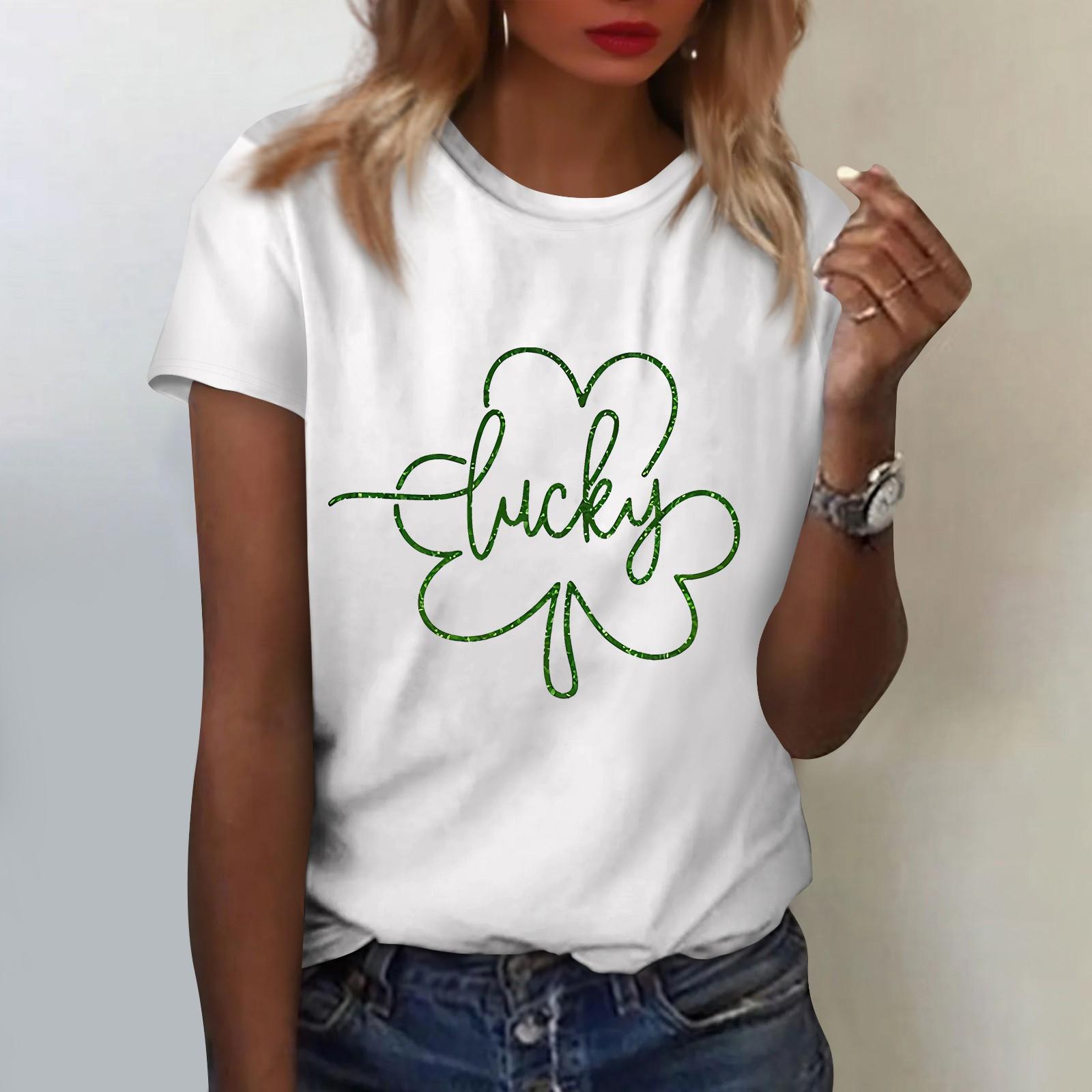 

Женская повседневная одежда St. Принт ко Дню Патрика, футболка с коротким рукавом и зауженным кроем XL белый