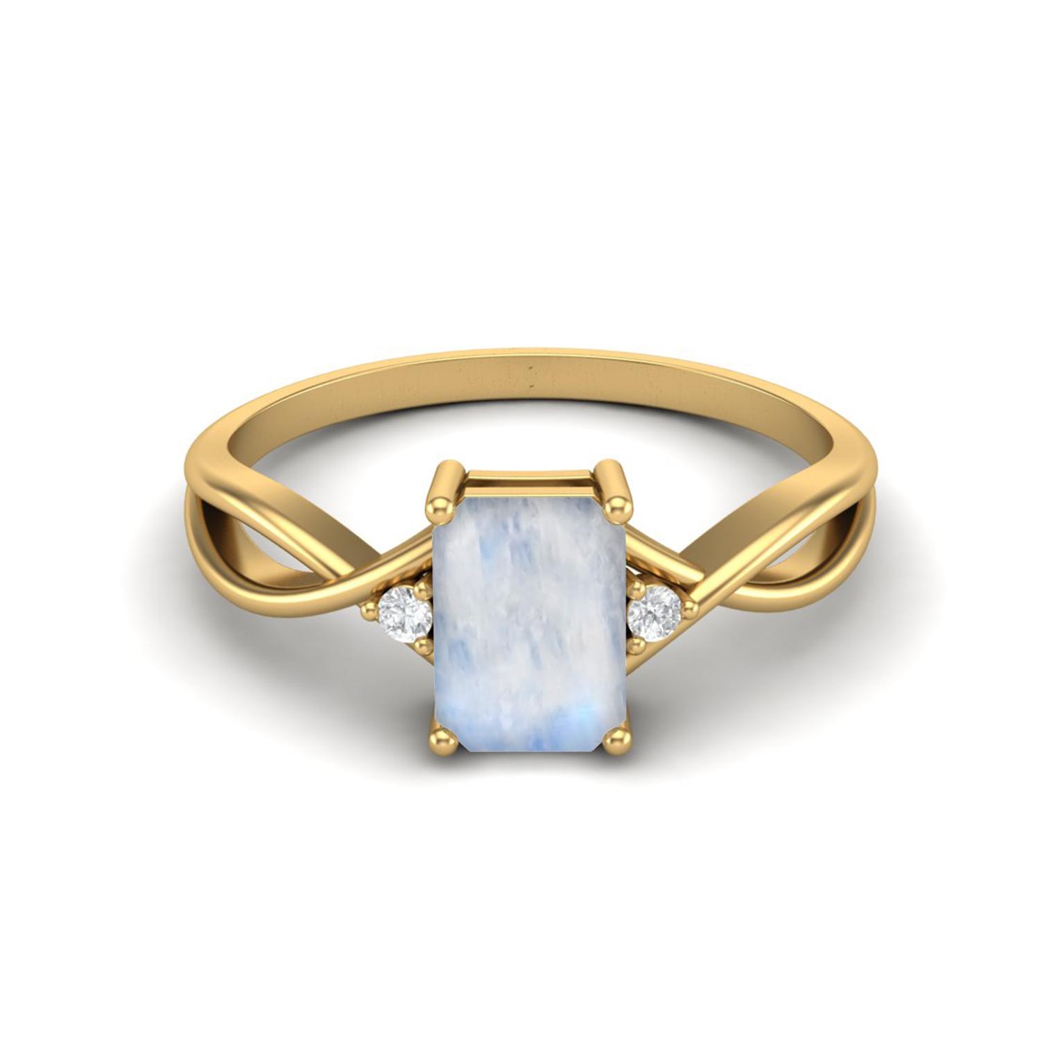 925 Sterling Silver Gold Vemreil 7x5mm Octagon Shape  Moonstone Women Celtic Engagement Ring 5 жёлтый