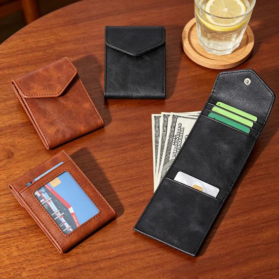 Yousheng Vertical Card Wallet Slim Card Holder Cash Wallet Snap Button Closure Retro Faux Leather Wallet Gift for Men