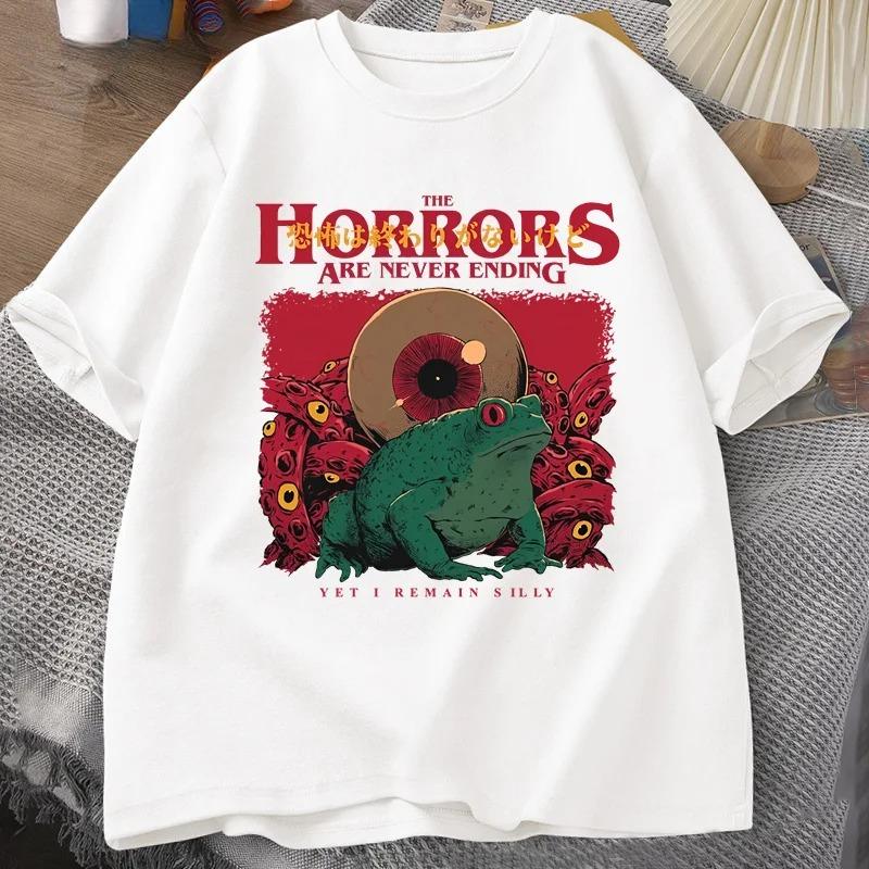Horror Nie Endend Frosch T-Shirt Alberner Frosch Horror T-Shirt Lustige Meme Grafik T-Shirts Vintage Kurzarm T-Shirts Oberteil