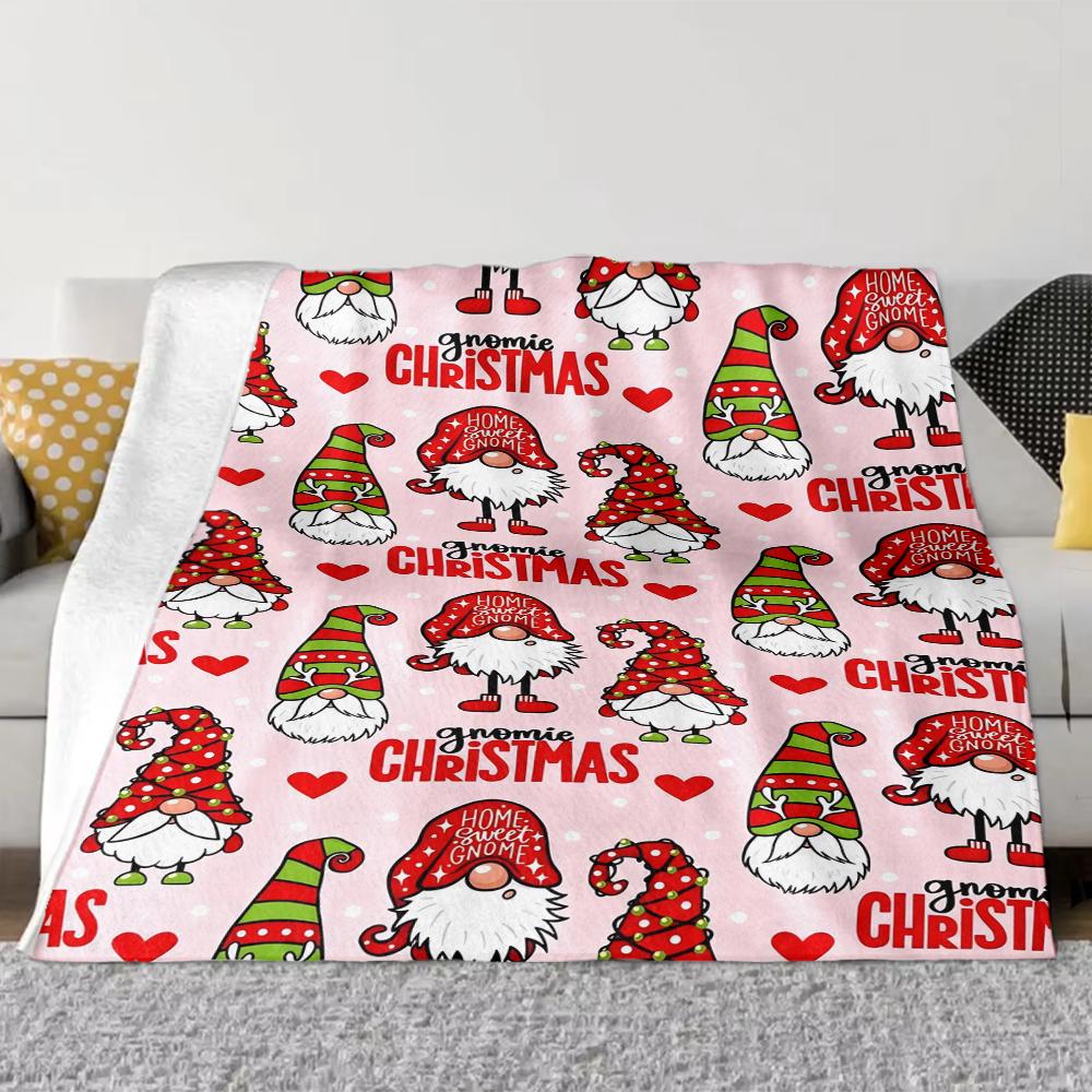 Christmas Gnome Pink Fleece Blankets Cartoon Cute Soft Flannel Cozy Blanket for Adults,Washable Lightweight Fuzzy Blanket Gift