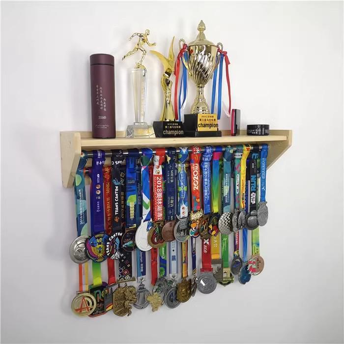 Trophy & Medal Display: Multifunctional 3D Wooden Wall Shelf for Honors & Collections