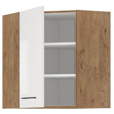 ROCK - High Corner Unit - Lancelot Oak and Glossy White Melamine - 58 X 58 Cm