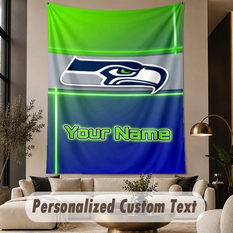 Custom Text Tapestry Seattle Seahawks Print Wall Tapestry Indoor Living Room Wall Decor
