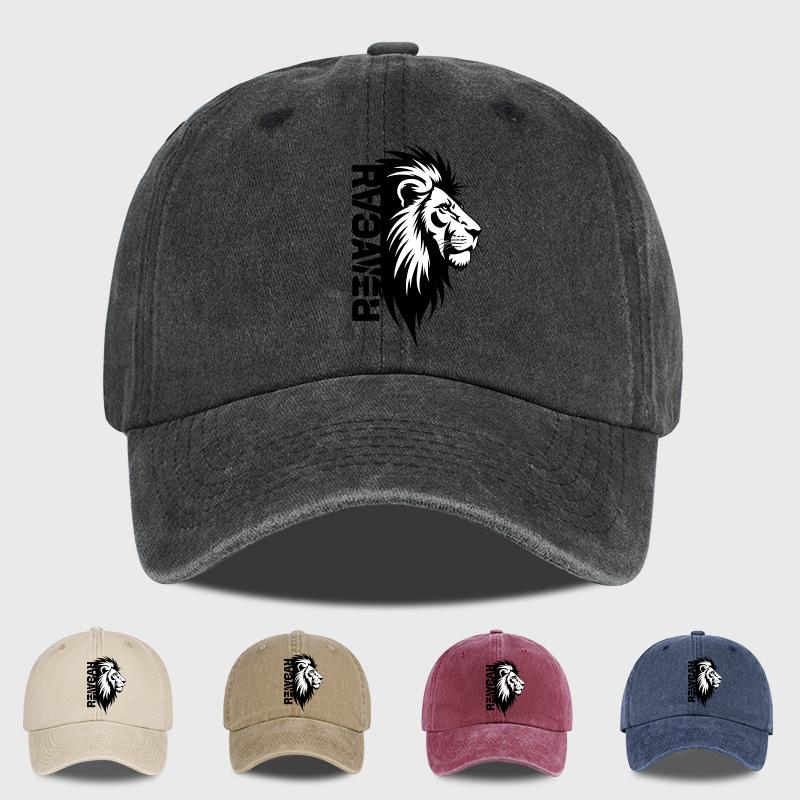 Lion Head “Rawr” Slogan Printed Washed Baseball Cap Soft, Comfortable, Lightweight, Breathable, Adjustable Bold Retro, Powerful