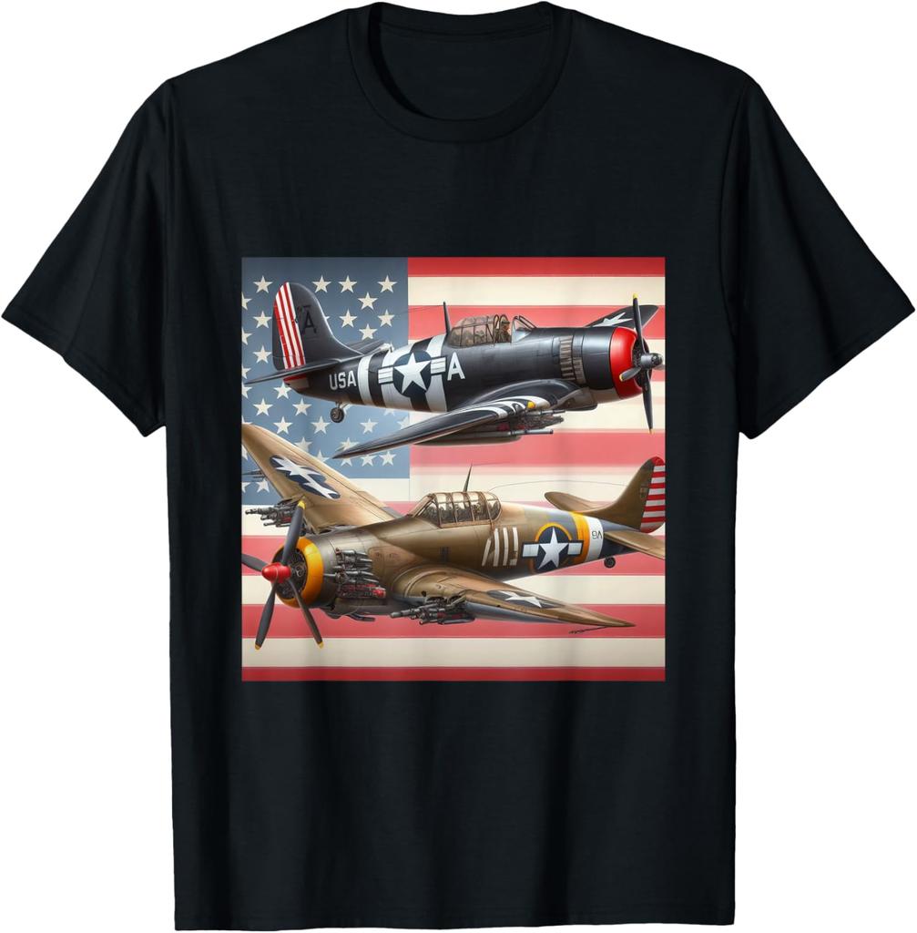 WW2 Airplanes American US Flag TShirt 100 Cotton ONeck Short Sleeve Summer Casual Mens Tshirt Streetwear