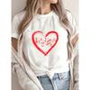 White T Shirt With Red Heart Music Notes Print For Casual Wear And Music Lovers