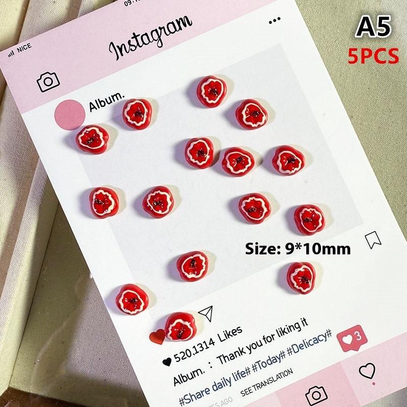 5/24/30Pcs Resin Simulated Fruit Nail Art Charms Cute Red Painted Multiple Shapes DIY Decorations for Creative DIY Nails