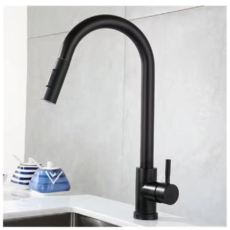 Silver/black Stainless Steel Pull-out Hot and Cold Water Sink/washbasin Faucet, Suitable for Kitchens, with Splash-proof Design.