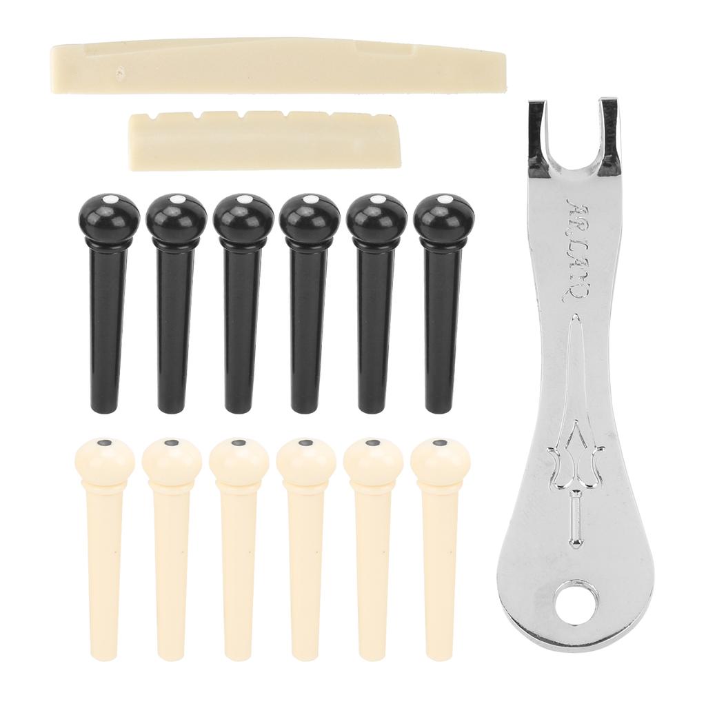 12Pcs Acoustic Guitar Bridge Pin Set Folk String Peg Kit Accessory with Saddle Nut Puller