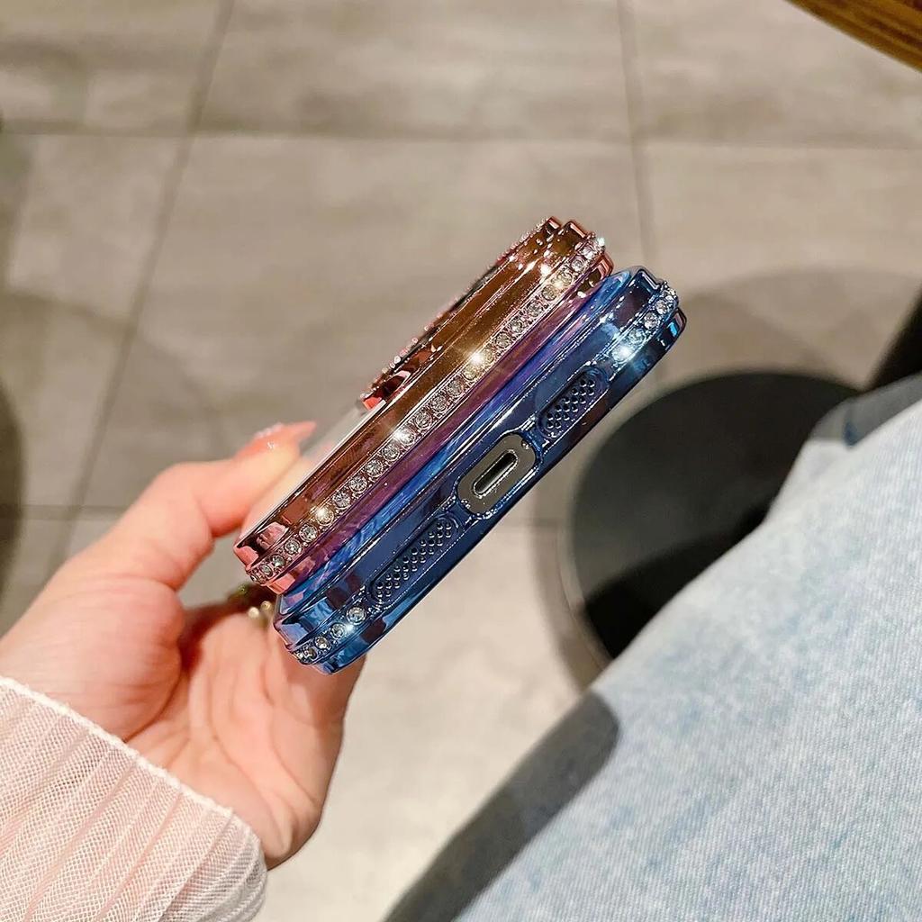 Luxusní pevné kryty rámečku objektivu Bling Diamond pro iPhone 15 14 13 12 Pro Max Plus Glitter Gem Ochrana zrcátka Pouzdra na telefon