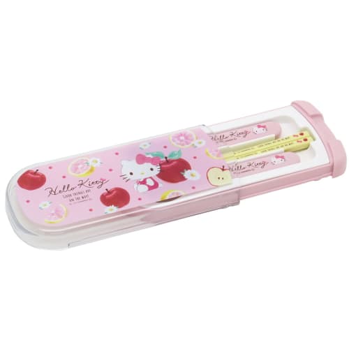 OSK Bento Chopsticks & Cutlery, Hello Kitty Fruit Design, Pull-Out Lid Trio, Made in Japan, CT-20