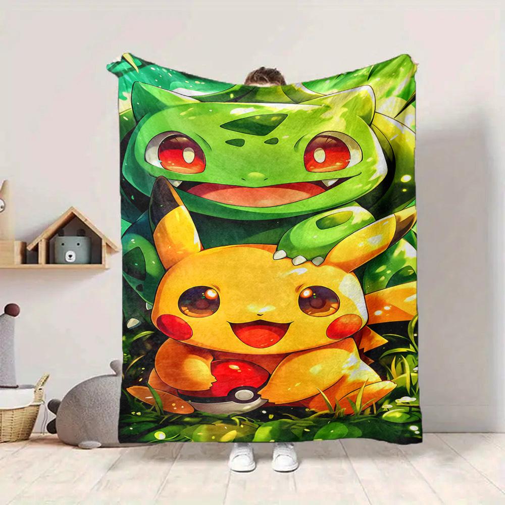 1pc Pikachu, Bulbasaur Flannel Blanket [Cozy Throw Blanket] For Sofa, Bed, Travel, Camping, Livingroom, Office, Couch, Chair, And Bed