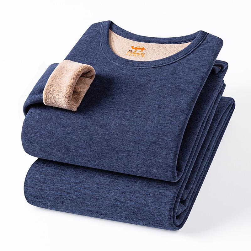 Camel Wool Fleece-Lined Underwear Set: Thick, Warm Base Layer for Women - Ideal for Autumn and Winter.