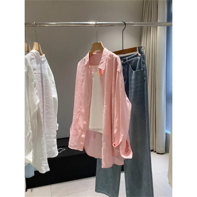 Botvotee Women's White Shirt Lightweight Long Sleeve Elegant Oversize Blouse Vintage Spring Summer Linen Shirts