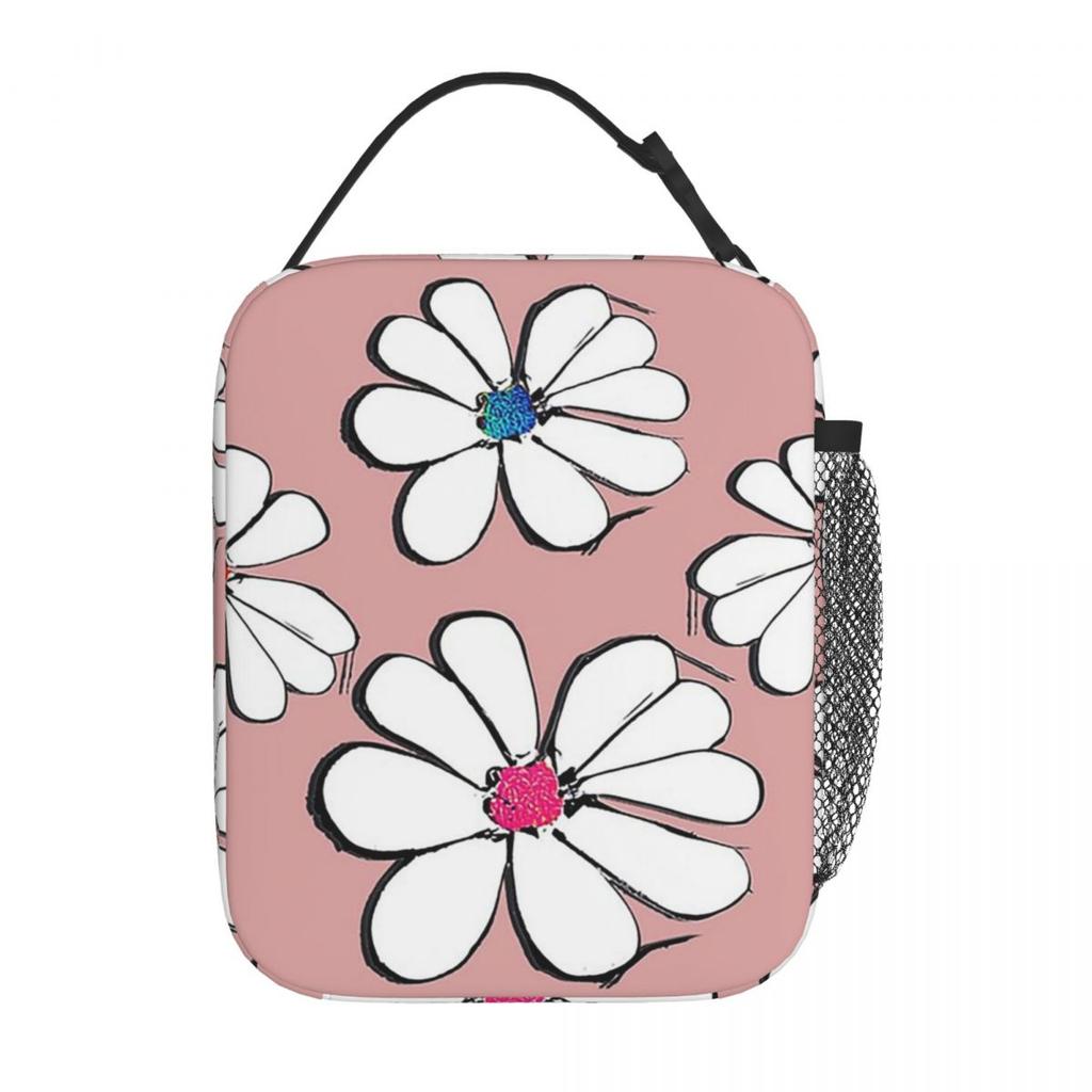 Cartoon Colorful Daisy Pattern Insulated Lunch Bag for Women Kids Leakproof Food Boxes Thermal Lunch Box Tote