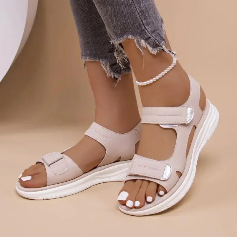 Fashion New Elegant Women Leather Sandals Women's Sport Style Lightweight Plus Size Slippers Women Sandals Plus Size 36-43