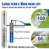 Deep Well Submersible Pump, 750W 230V/50Hz, 100L/min 66 m Head Sand Resistant <5%, 20 m Electric Cord, 7.6 cm Stainless Steel Water Pumps for