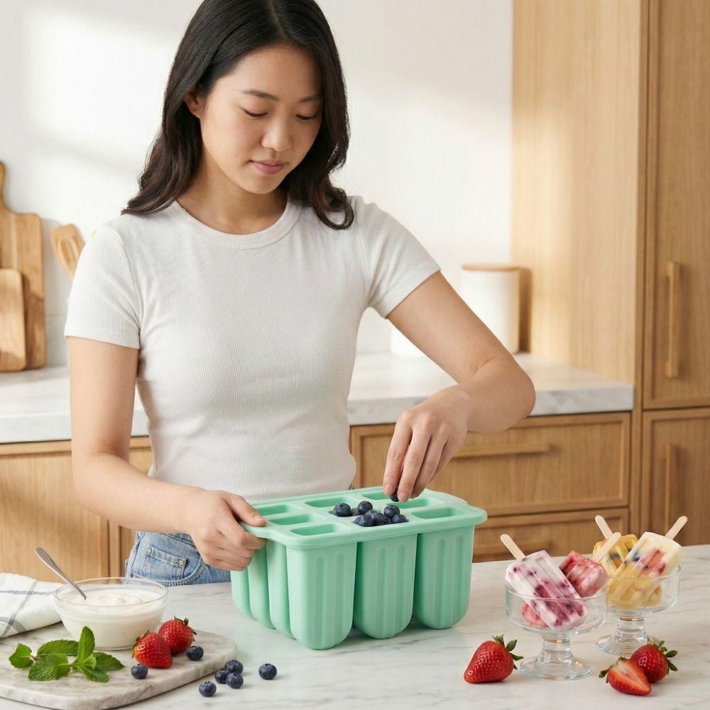 12 Grids Ice Cream Trays Non-Stick Ice Lolly Mold Silicone Ice Cream Molds Party Supplies