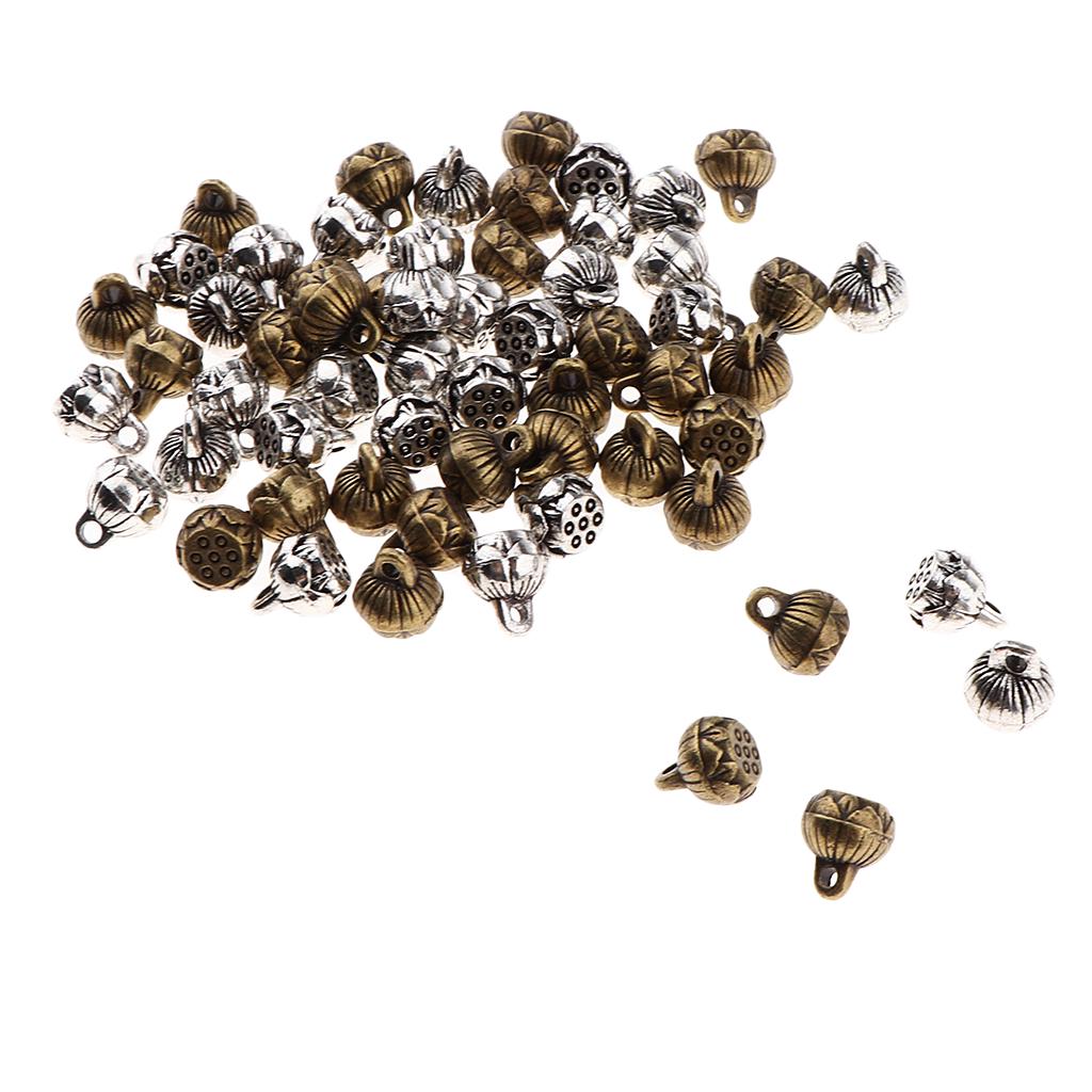 60Pcs Bronze and Silver Lotus Seed Charms Pendants Jewelry Making Findings