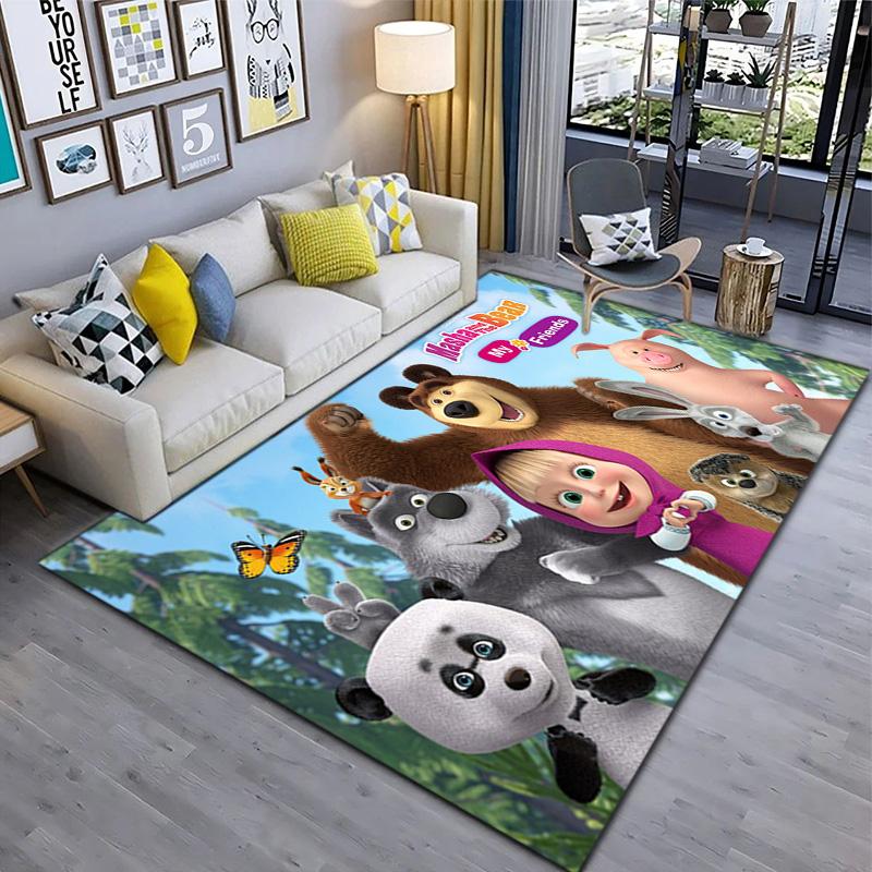 Russian animation Masha and the Bear Fairy Tale Cartoon Carpet Soft Home Living Room Bedroom Door Mat Outdoor Picnic Ground Mat rug T8