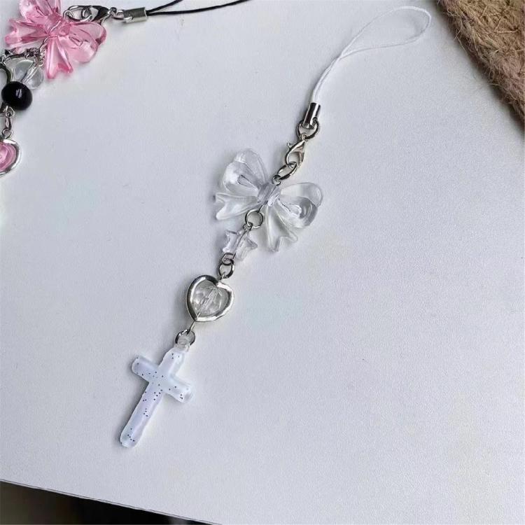 Heart Cross Bead Hanging Pendant Phone Strap Cute Bag Decoration for Girls