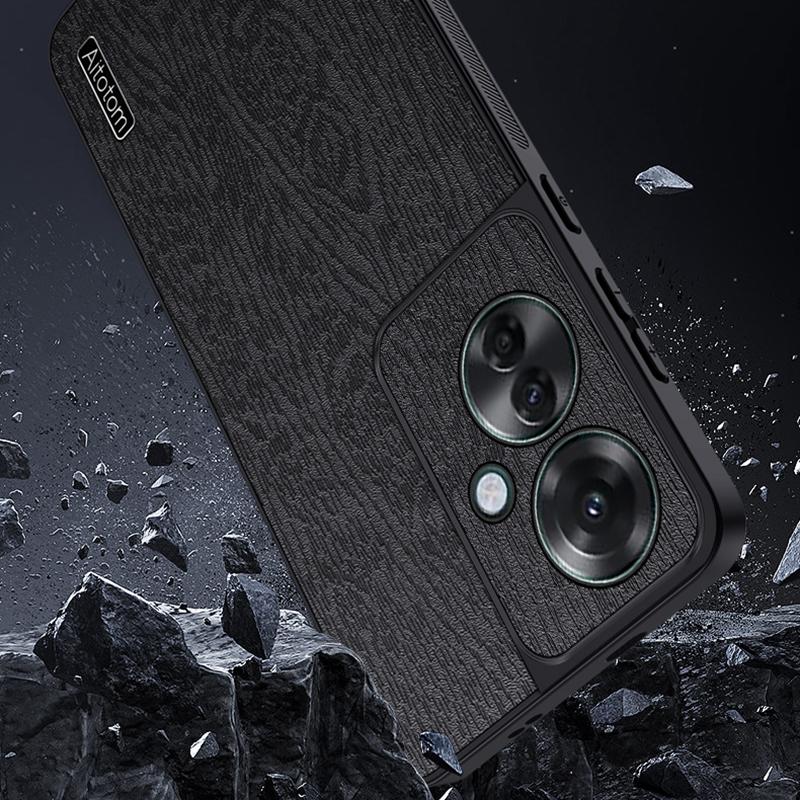 For Oppo Reno11 F 5G Case Wood Texture Leather+PC+TPU Hybrid Slim Phone Cover
