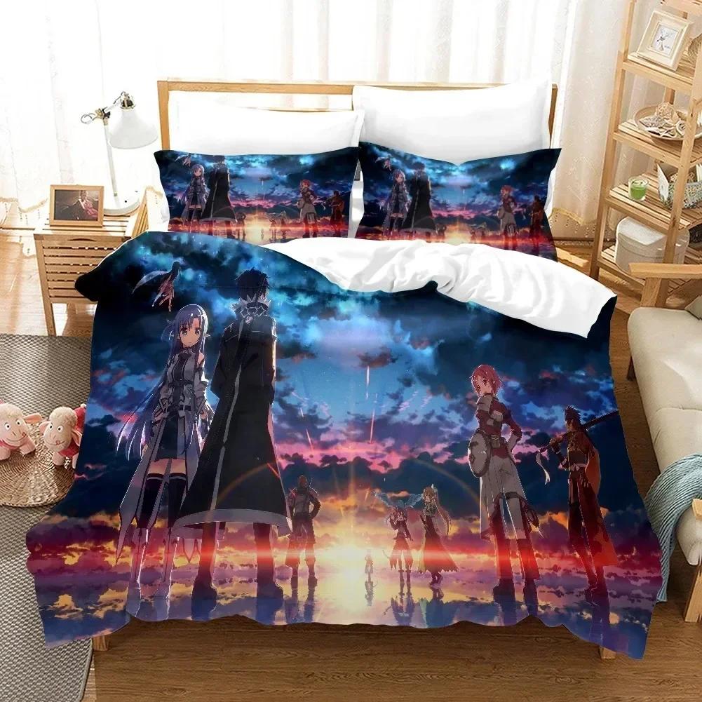 High Quality 3D Digital Printed Sword Art Online Pattern Duvet Cover with Pillow Cover Bedding Set Anime Bed Set Bedroom Deocr