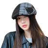 British Retro Plaid Splicing Front Hat Autumn and Winter Face Showing Small Windproof Newspaper Beret Korean Style Fashion Versatile Beret